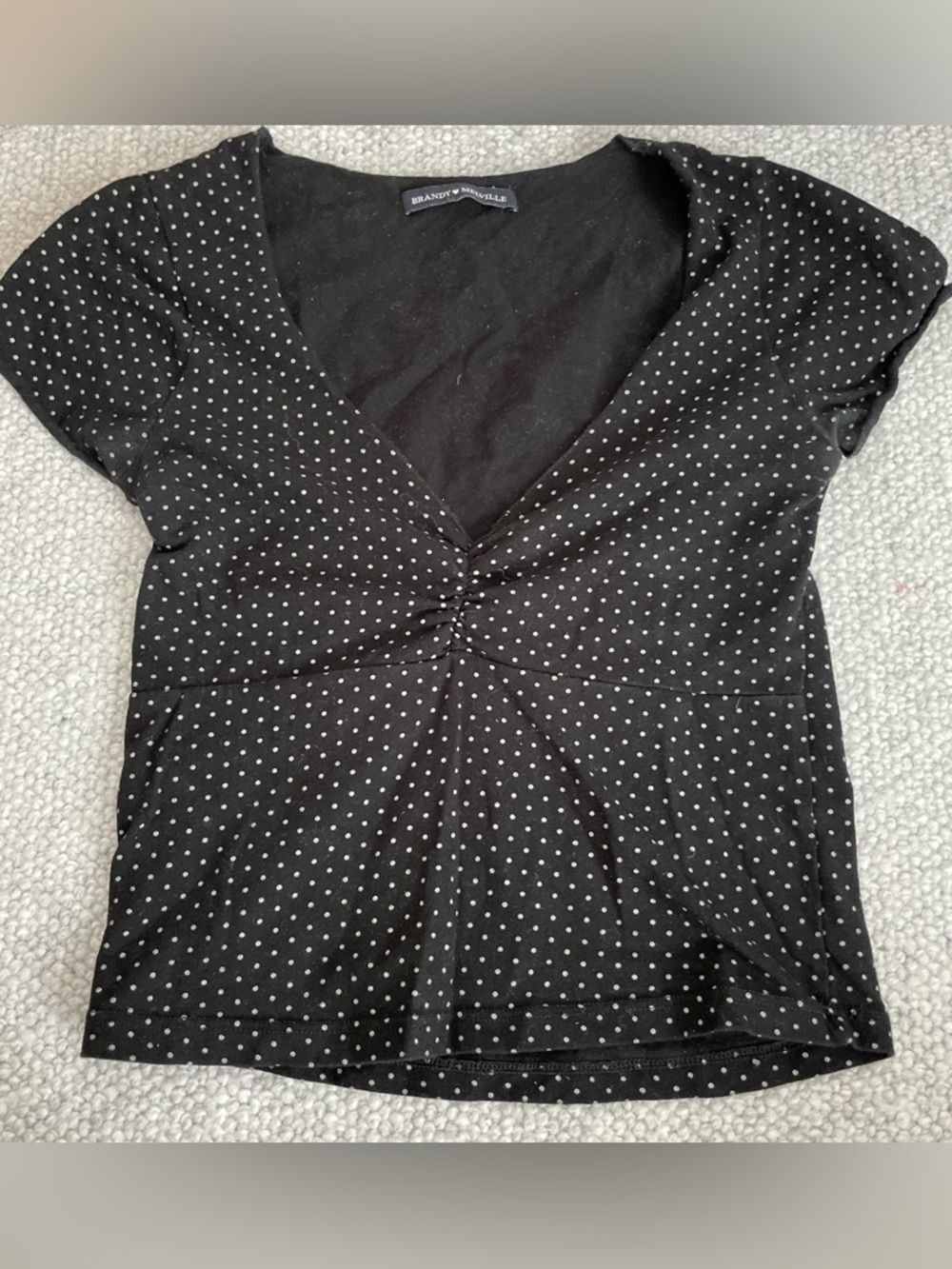 Brandy Melville Black Polka Dot V-Neck Tee